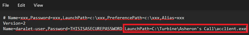 The user file showing a LaunchPath entry