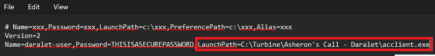 Editing the LaunchPath line for the Daralet account