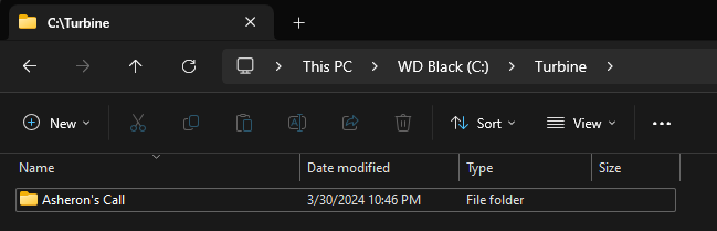 The C:\Turbine folder in Windows Explorer