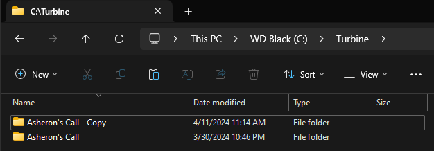 The resulting Asheron's Call - Copy folder