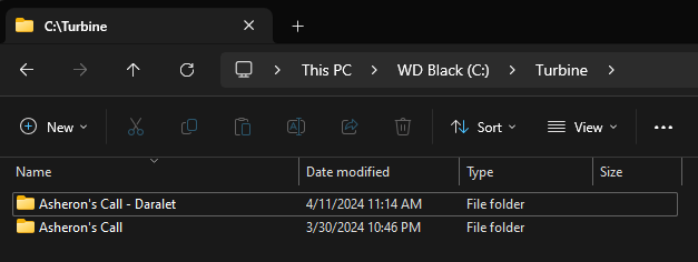 Renaming the folder to Asheron's Call - Daralet