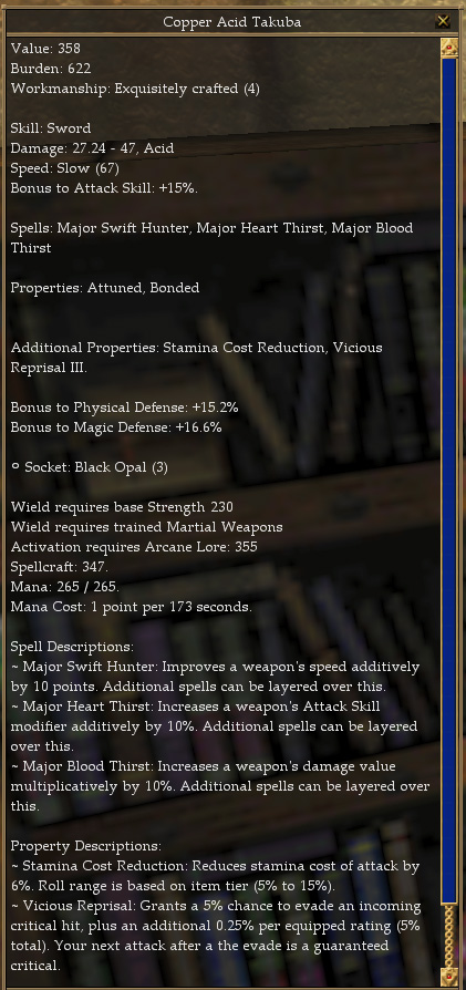 Takuba sword, with new weapon mods and a jeweled socket.